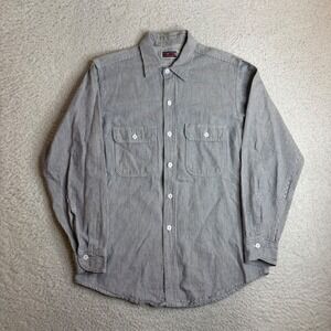 Vintage Big Mac Hickory Stripe Work Shirt Mens Medium Made in USA Cotton Blue